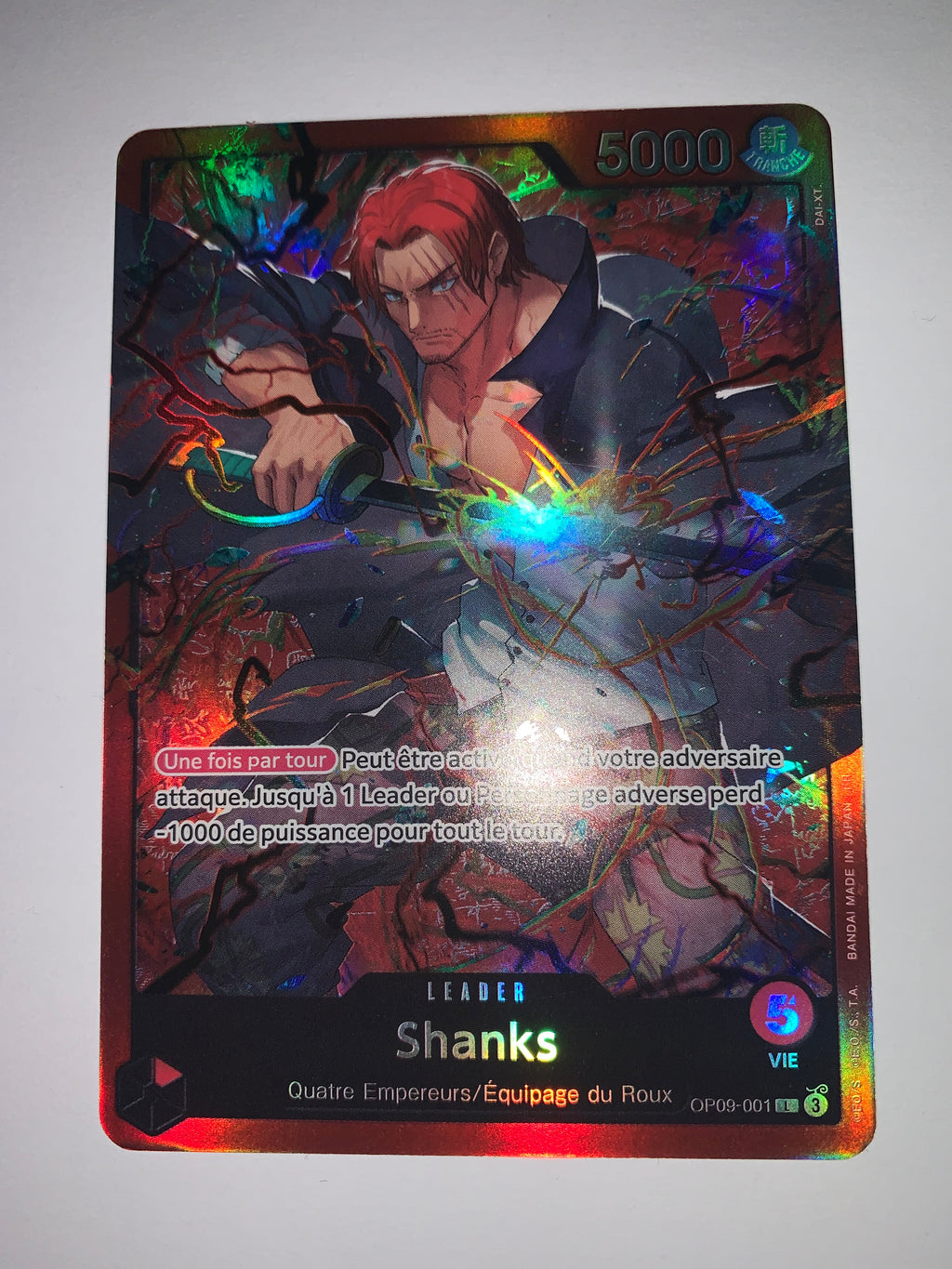 ONE PIECE CARD GAME HOLO CARTE FRANCAISE SHANKS OP09-001 LEADER FR MINT