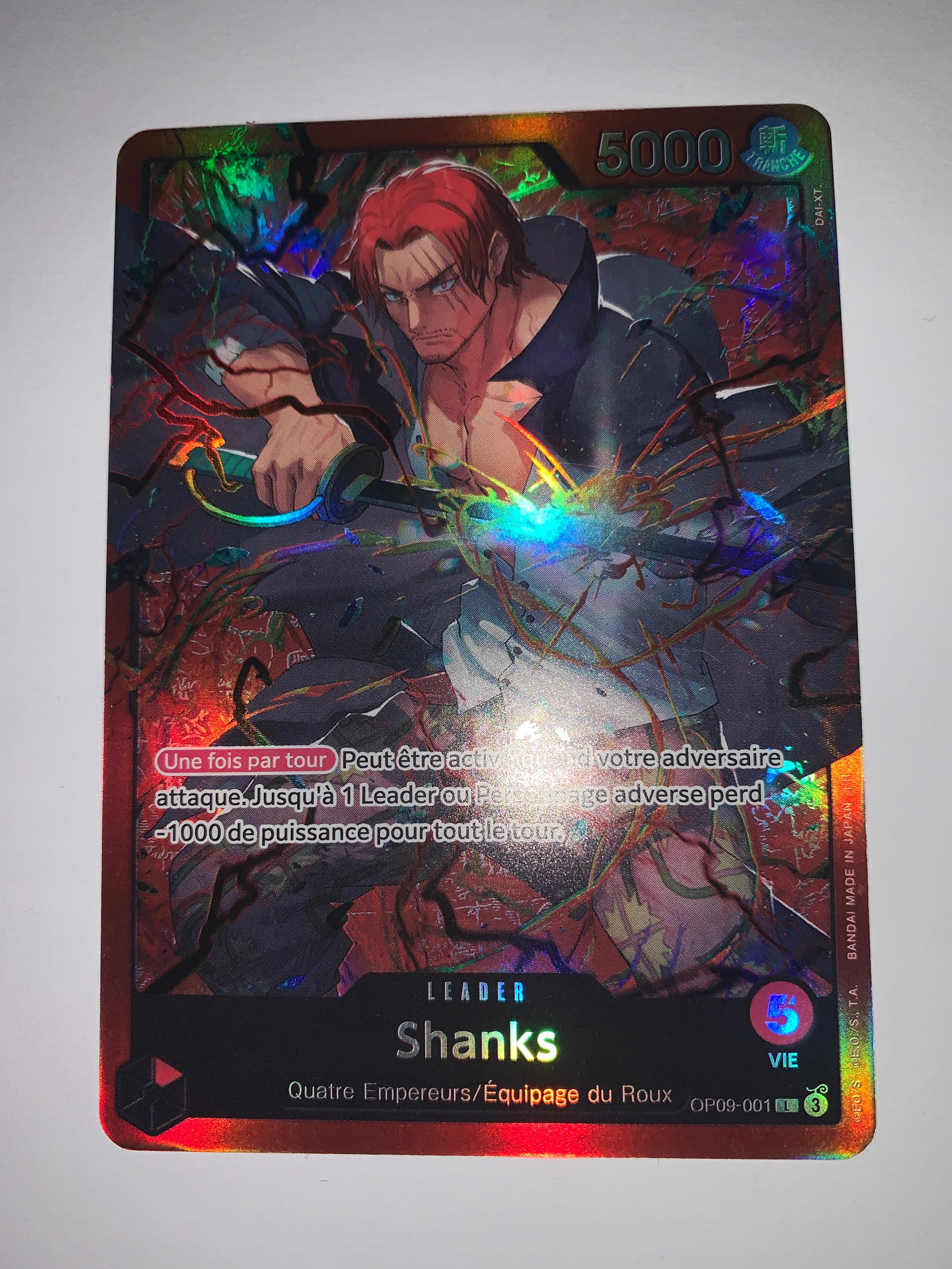 ONE PIECE CARD GAME HOLO CARTE FRANCAISE SHANKS OP09-001 LEADER FR MINT